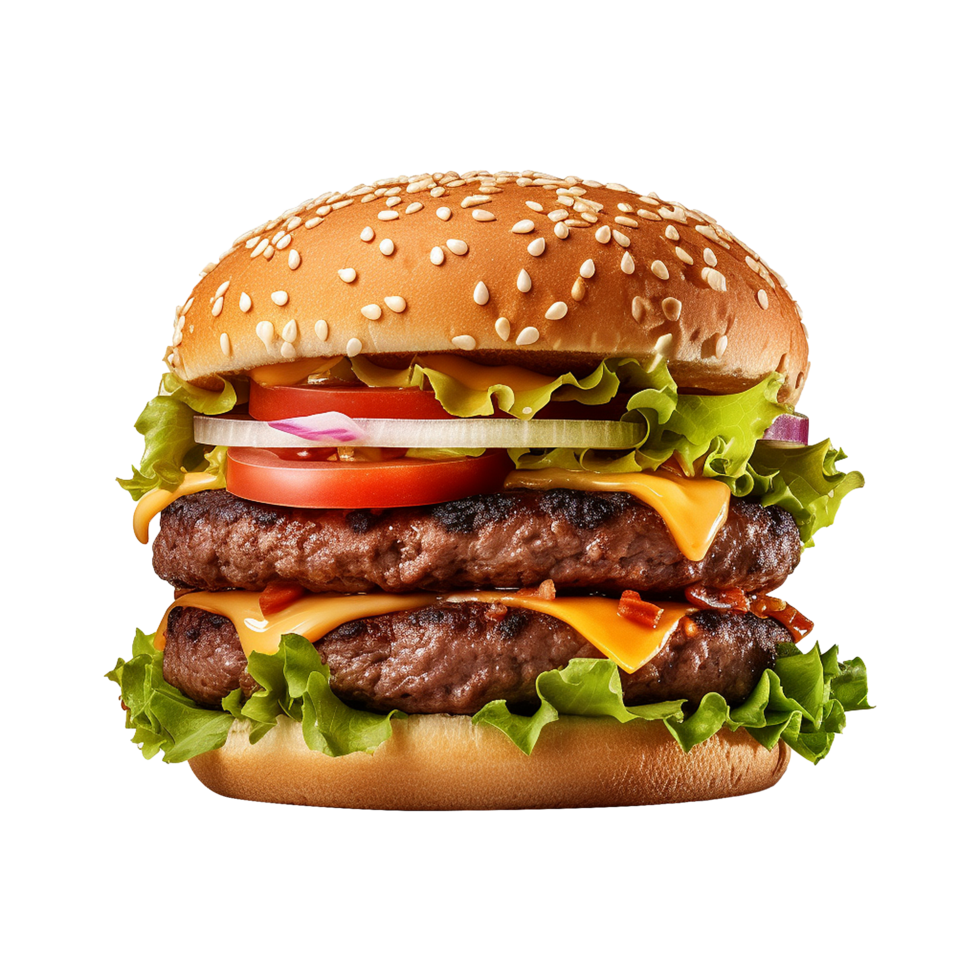 ai generado Fresco hamburguesa aislado en transparente antecedentes png