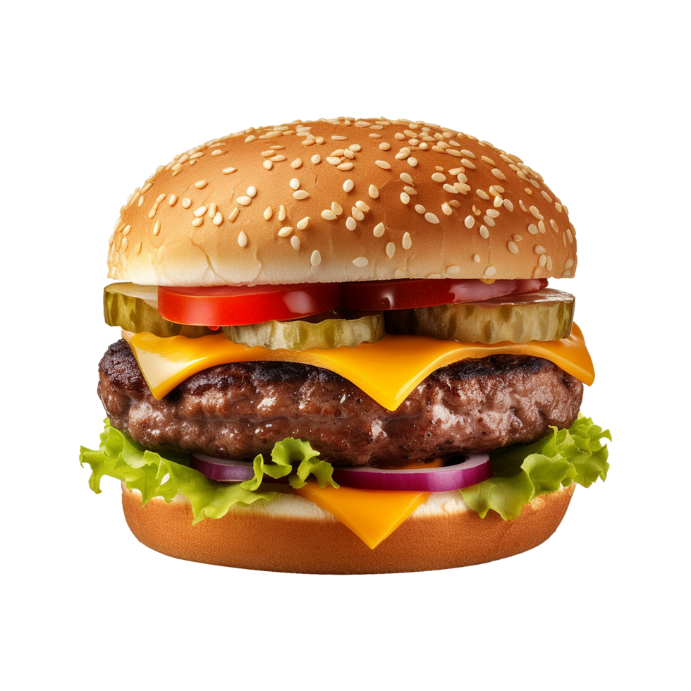 ai generado Fresco hamburguesa aislado en transparente antecedentes png