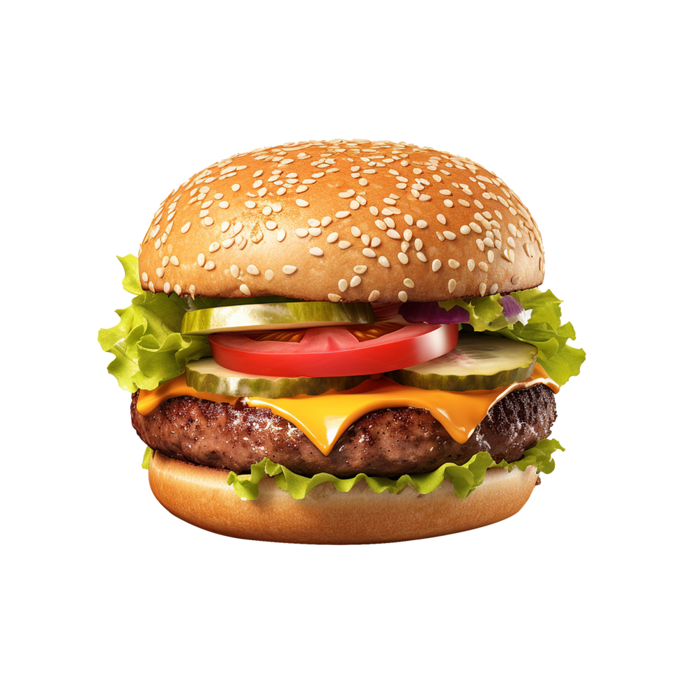 ai generado Fresco hamburguesa aislado en transparente antecedentes png