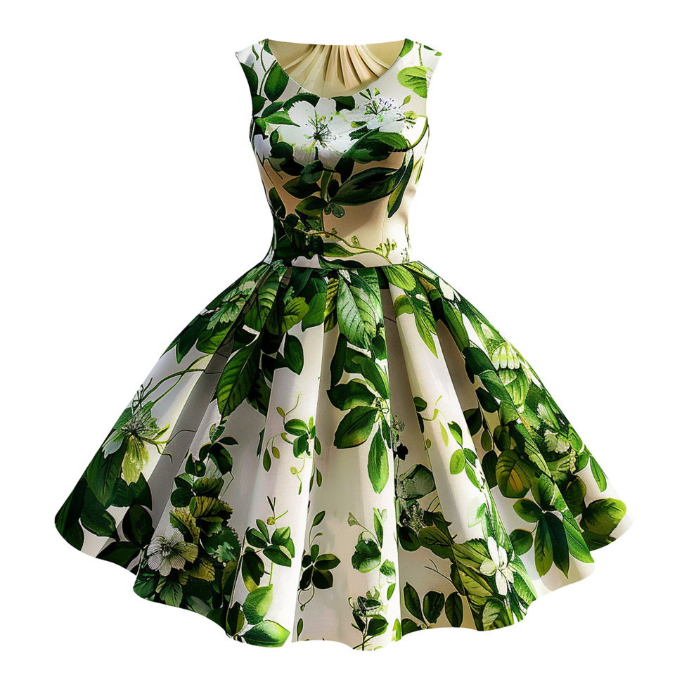 AI generated Floral patterned retro green dress isolated on transparent background png