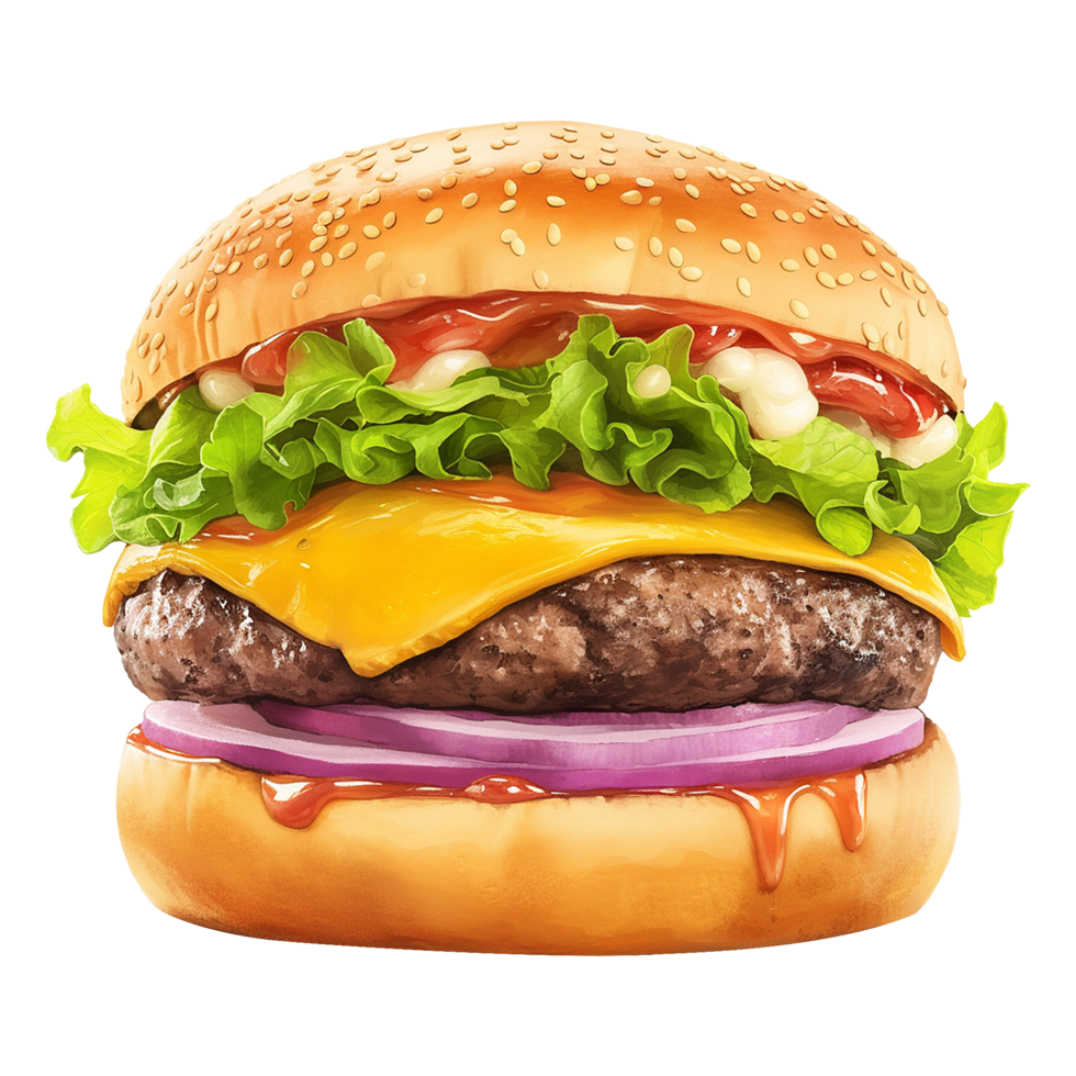 ai generado Fresco hamburguesa aislado en transparente antecedentes png