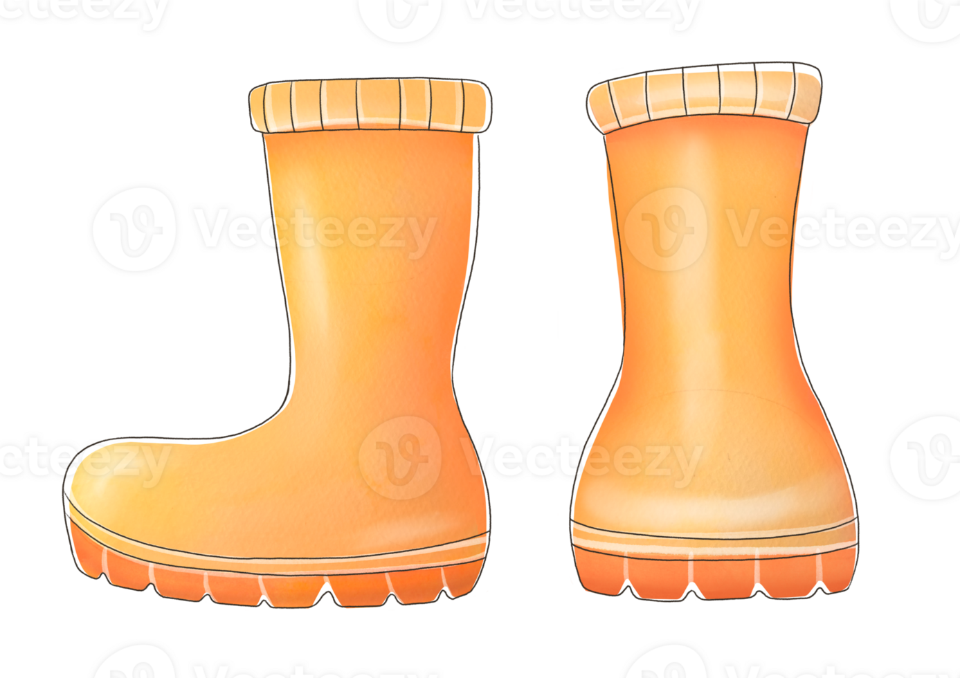 watercolor yellow cute rubber boots on transparent background. cut out, clip art shoes. clean protecting from moisture, rain, puddles for Gardening, farm. spring, autumn time uniform png