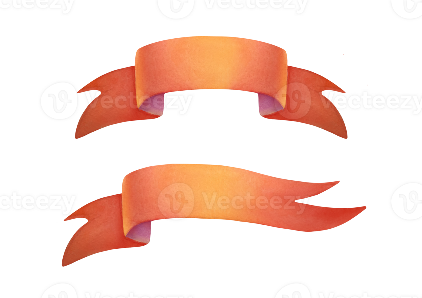 red silk ribbons and bow set. Watercolor illustrations isolated on transparent background png