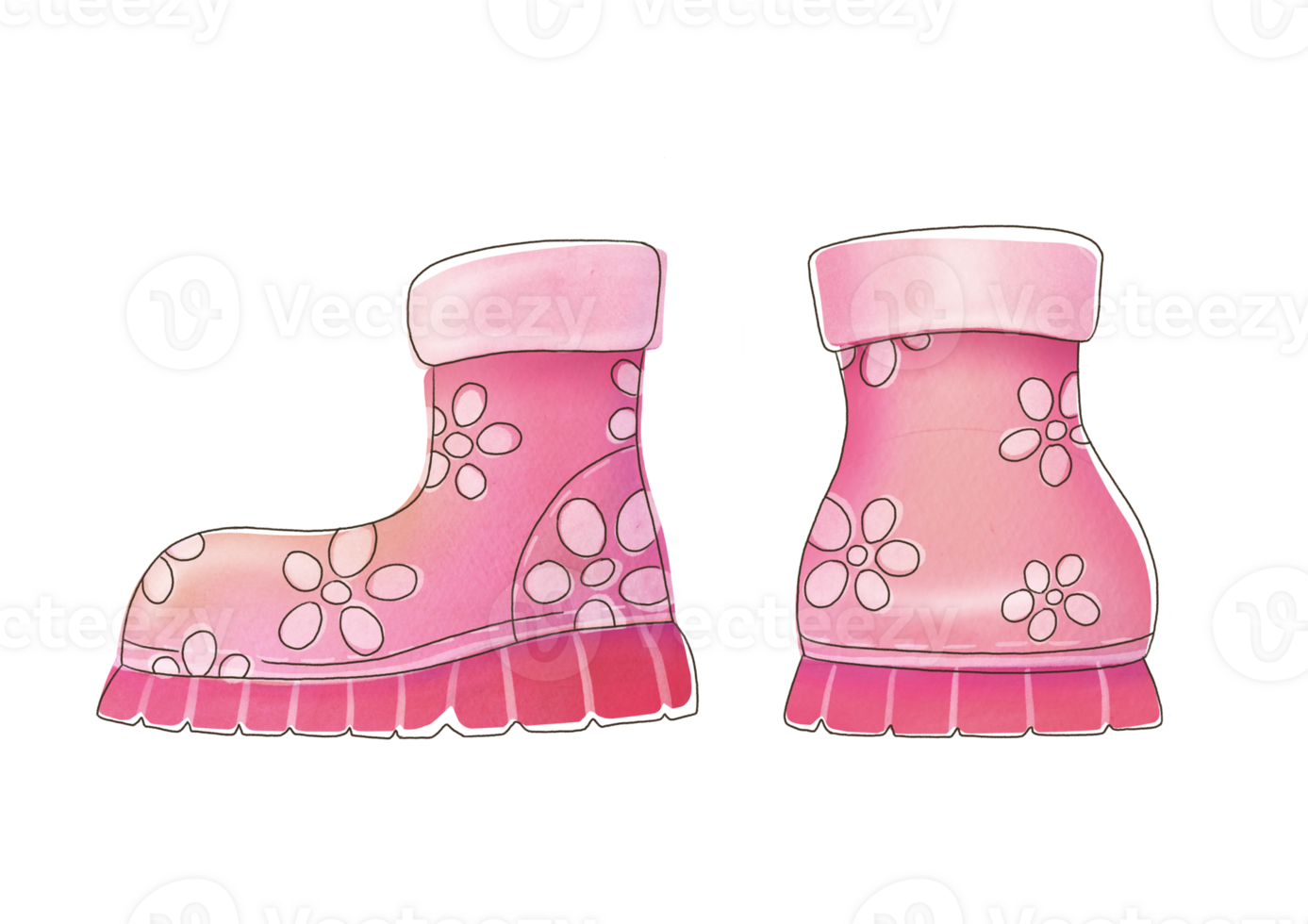 watercolor girly pink cute rubber boots isolated on transparent background. cut out, clip art element. clean protecting from moisture, rain, puddles for Gardening, farm. spring, autumn time png