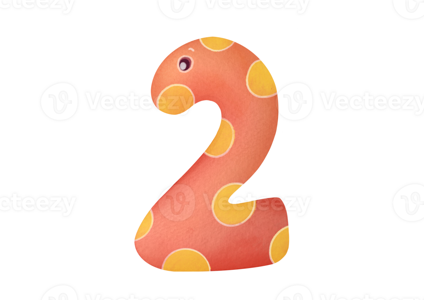 Watercolor number 2. digit two, Figures with eyes that look like fantastic living creatures. clipart cute symbols of children age for happy birthday cards. Learning numeracy, mathematics. clipart png