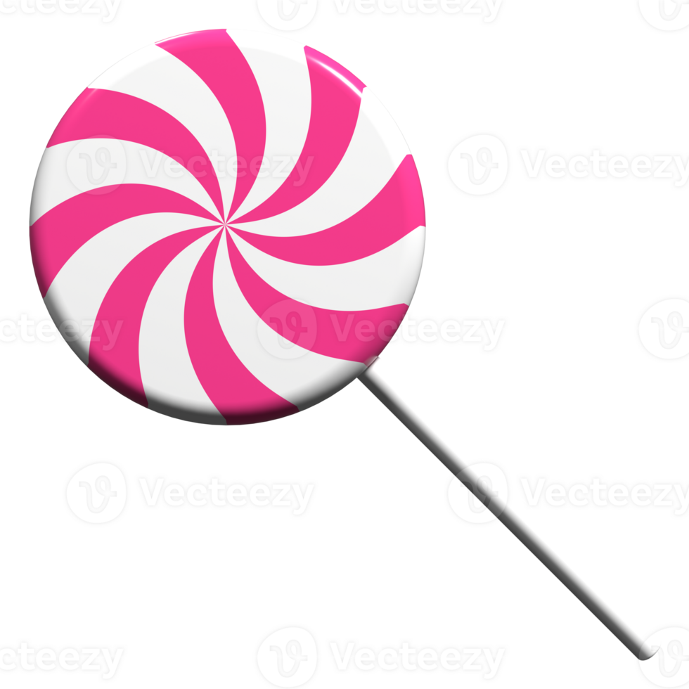 Spiral lollipop. Lollipop on stick. 3D rendering illustration of a round lollipop. Striped twisted candy png