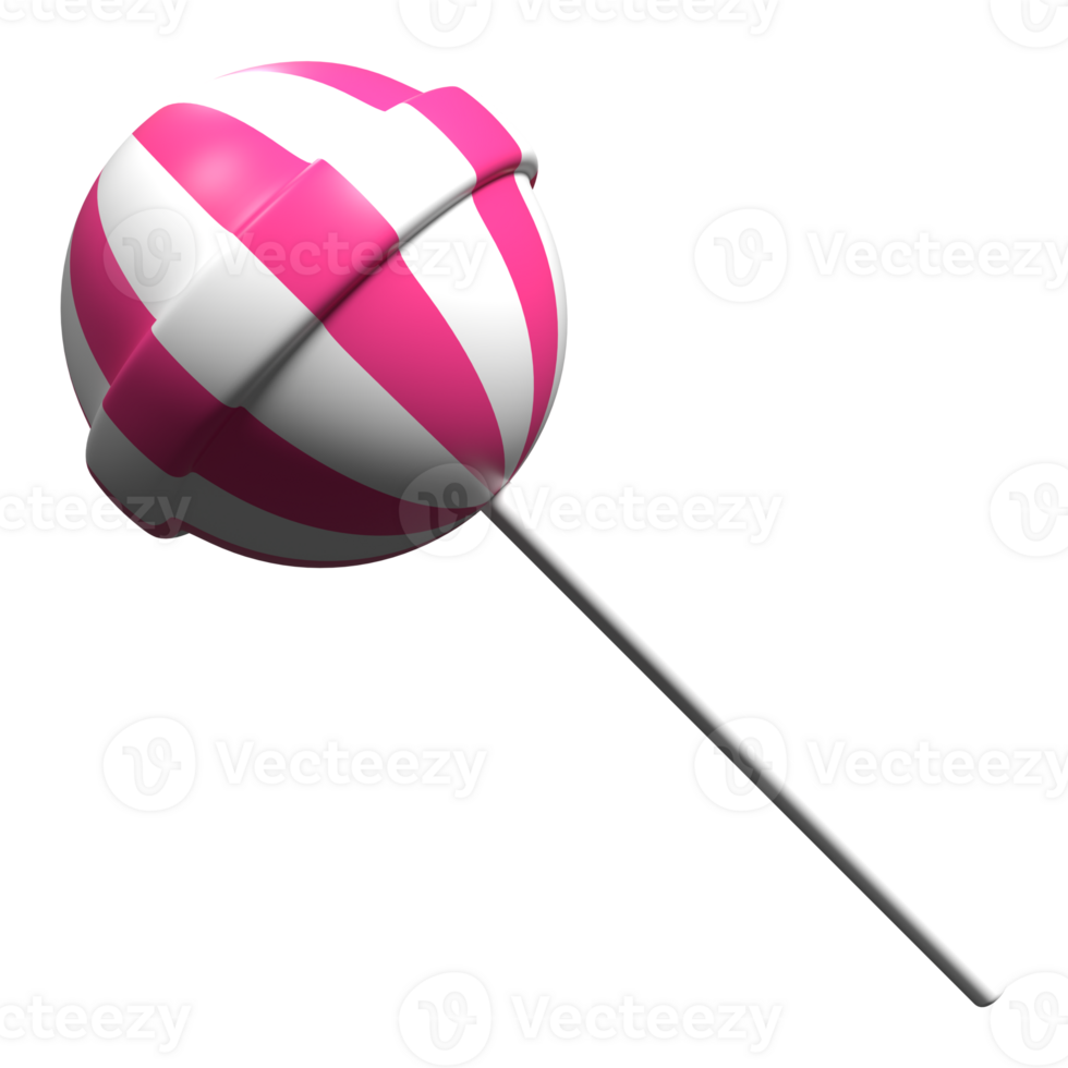 Sweet lollipop. Lollipop on stick. 3D rendering illustration of a round lollipop. Striped candy png