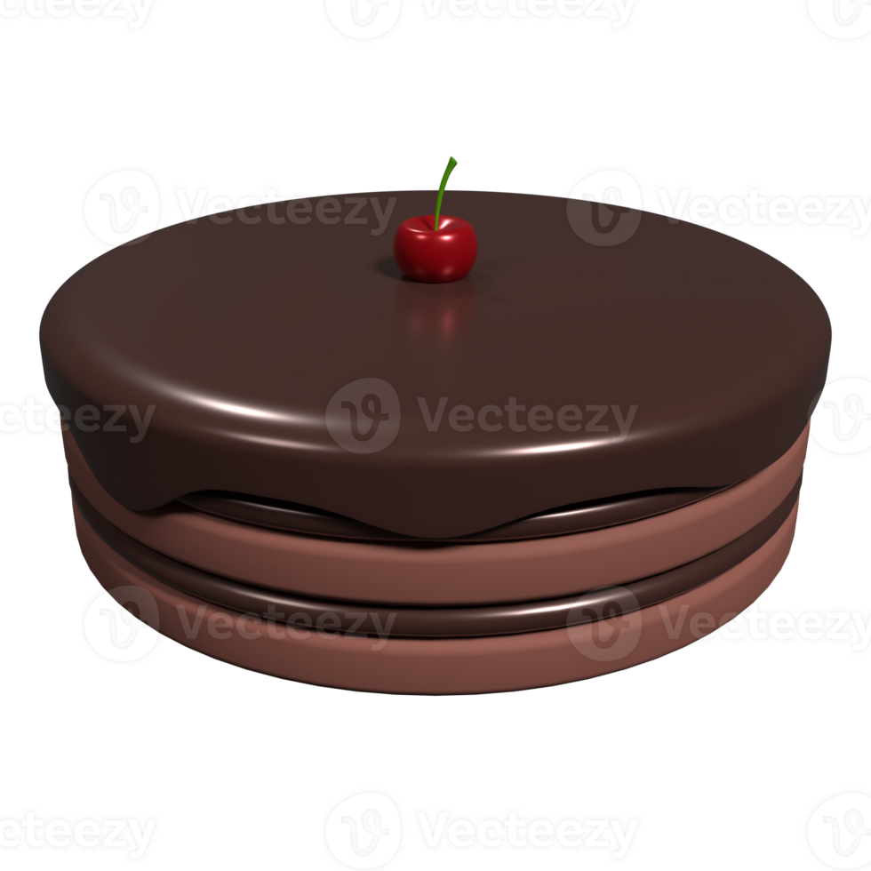 Chocolate cake with cherry. Chocolate cake 3d icon. Chocolate cake with dripping melted. 3D rendering illustration png