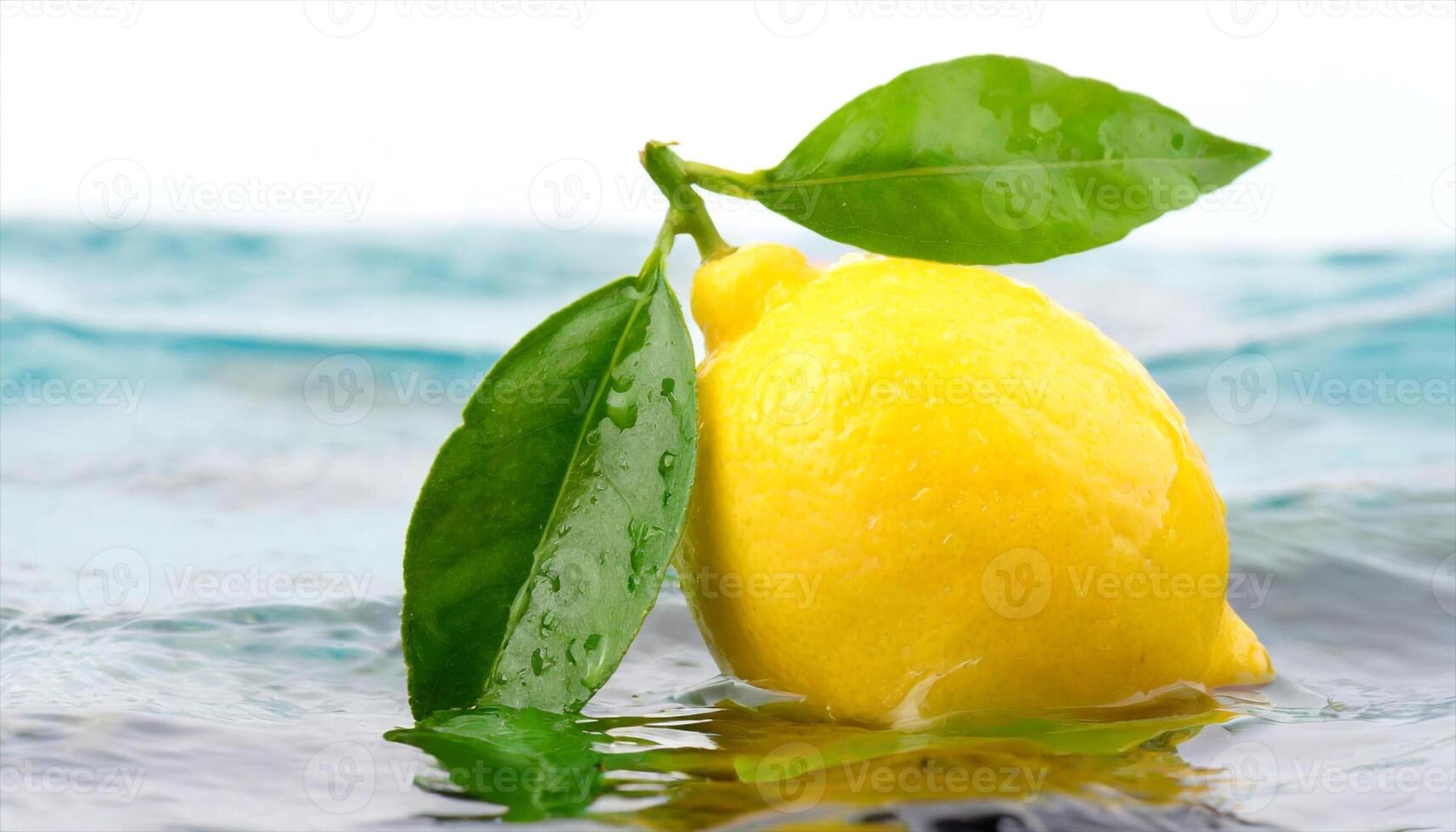 AI generated a lemon floating in the water with leaves photo