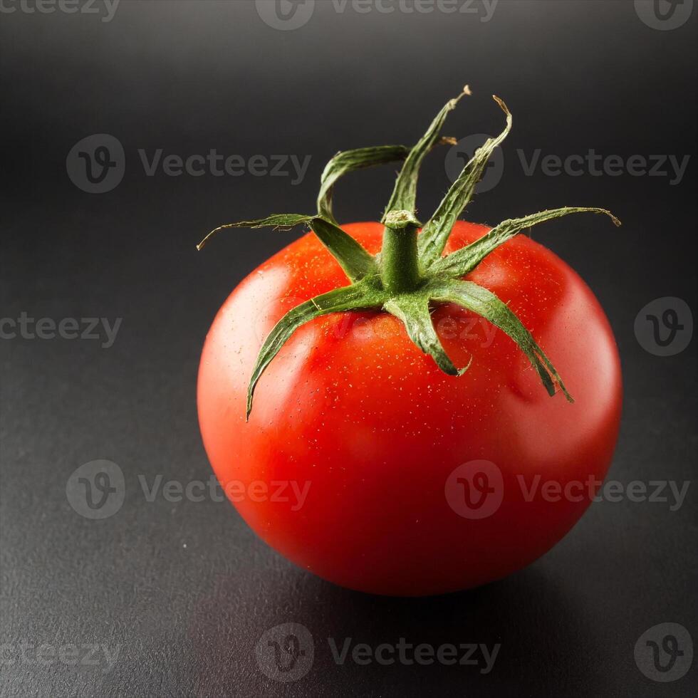 AI generated a single tomato on a black background photo