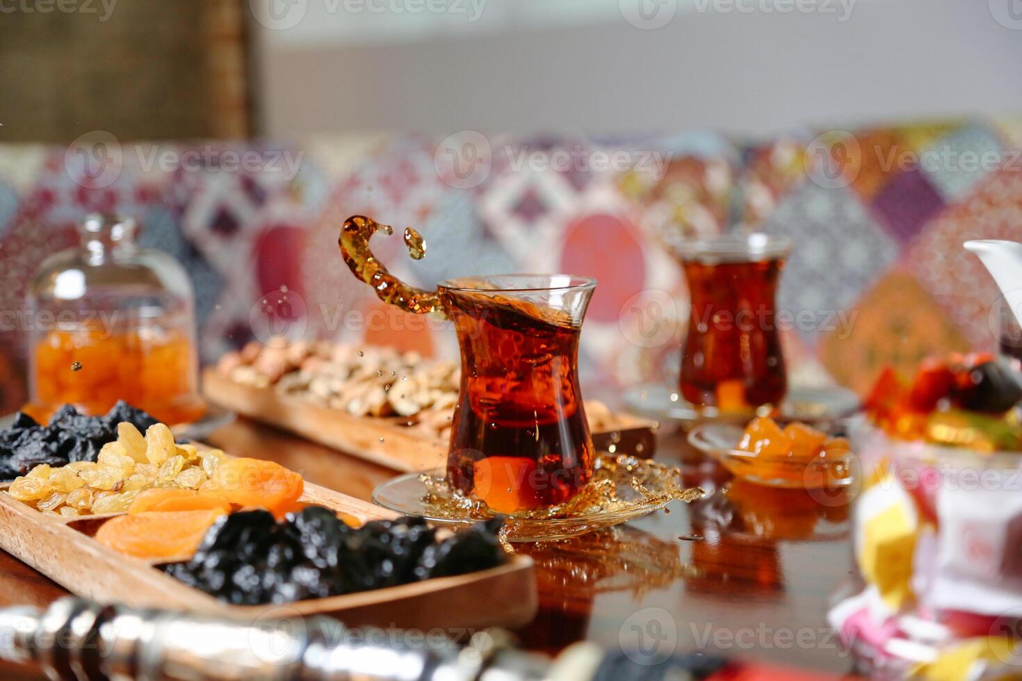 Table Set With Assorted Food and Beverages photo