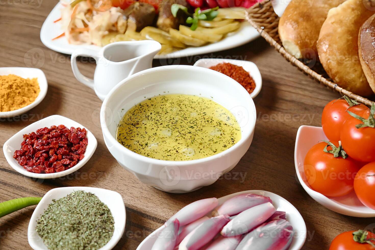 Assorted Food Bowls on Table photo