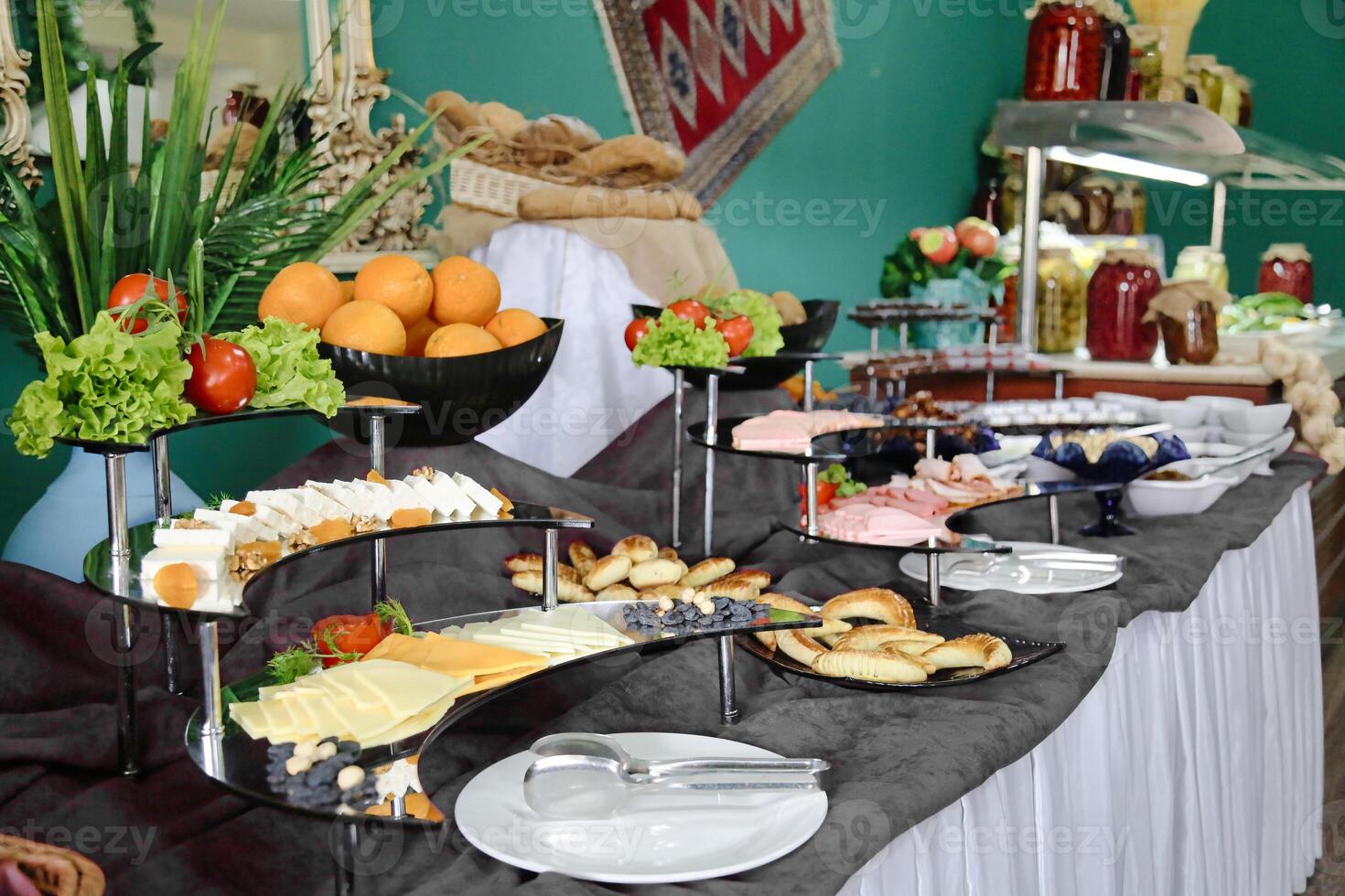 Assorted Food Spread on Buffet Table photo