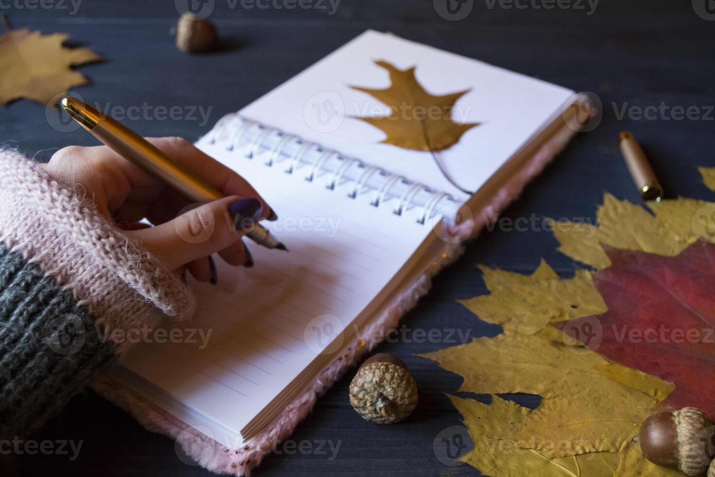 Hand writing in notebook. photo