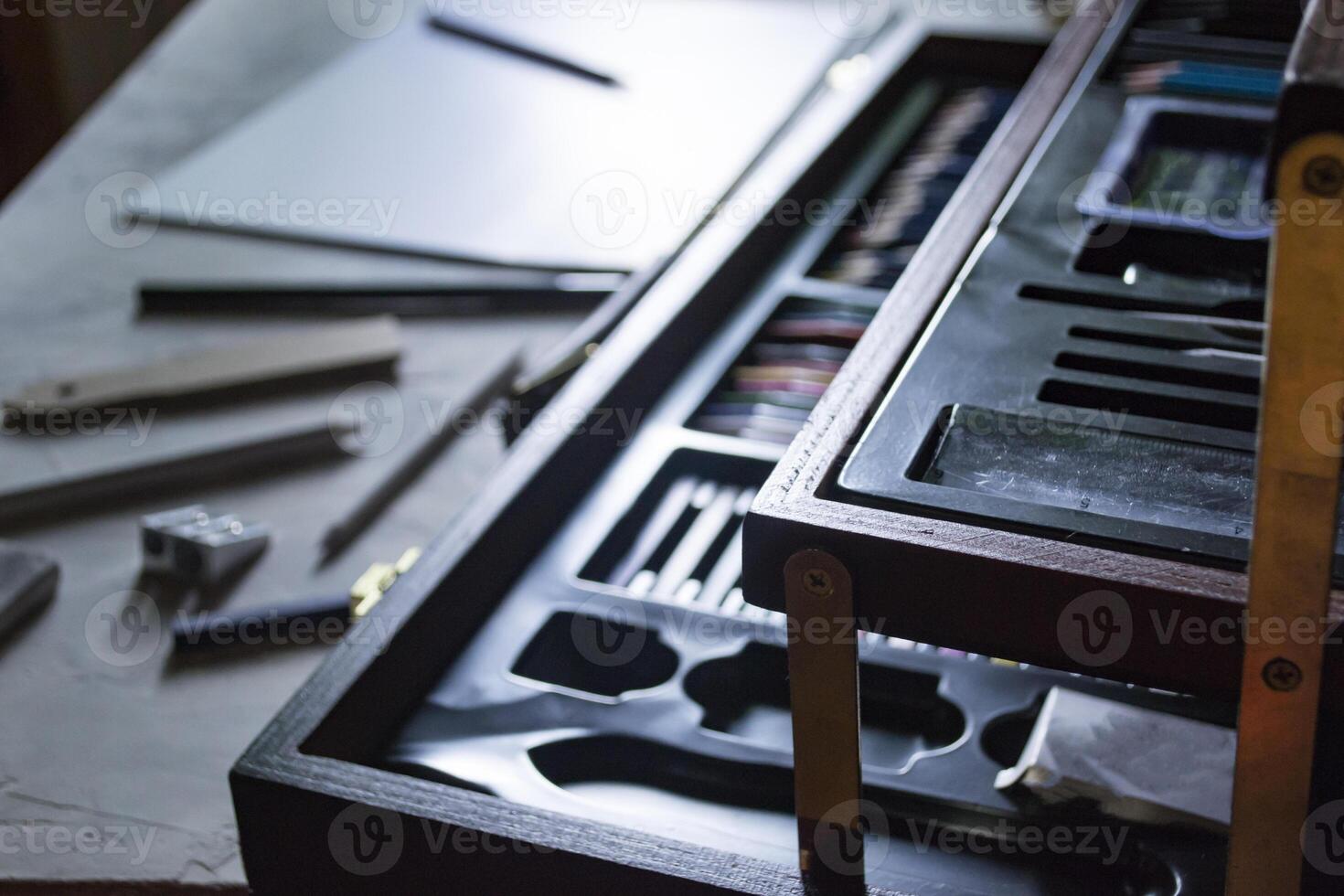 A set of artist's tools, for drawing. photo