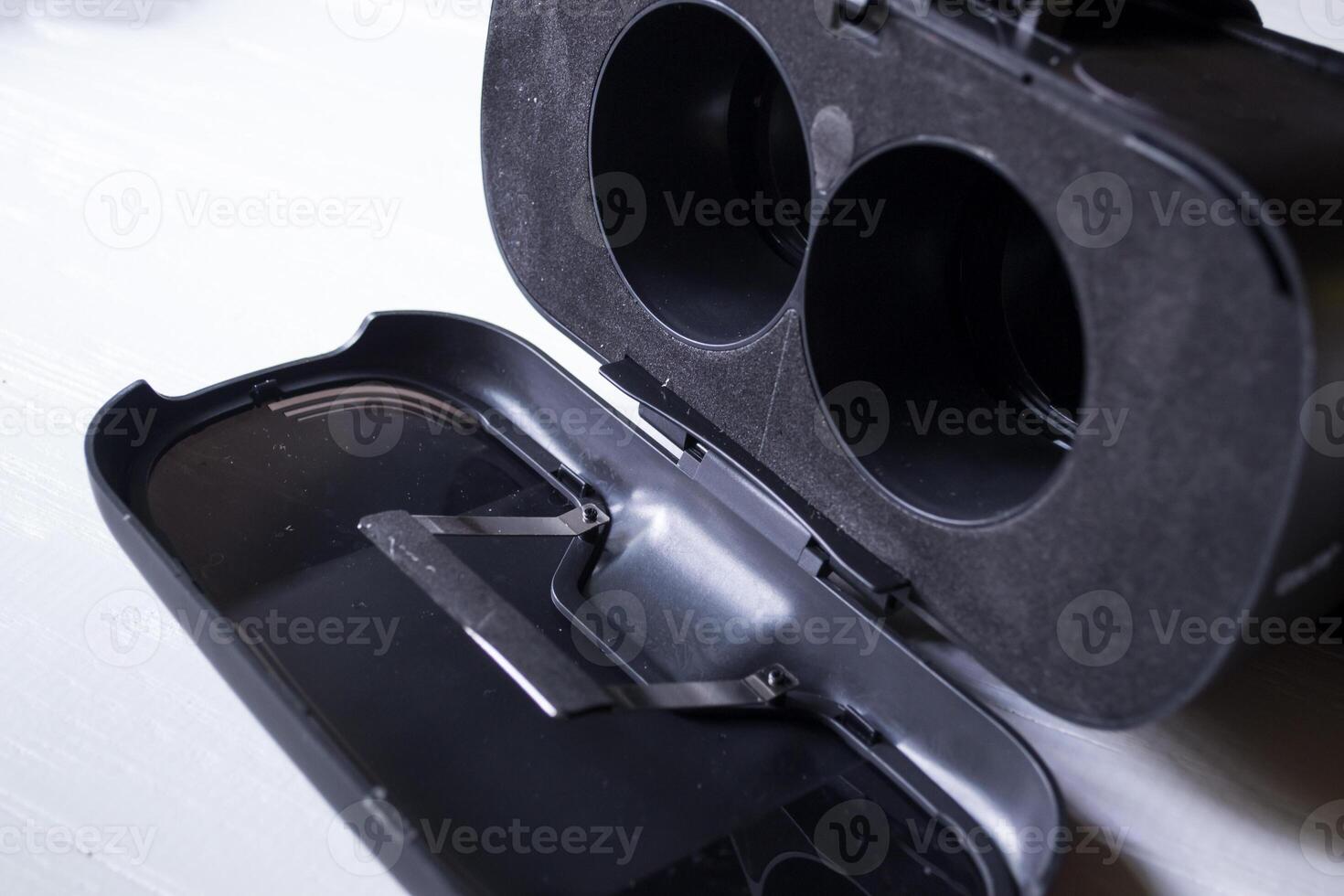 Opened virtual reality glasses, close up. photo