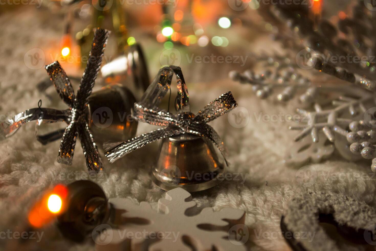 The glasses of champagne and christmas decoration. photo