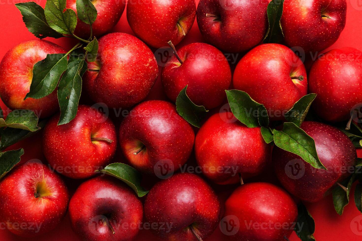 Fresh ripe red apples as background. Top view of natural apples photo