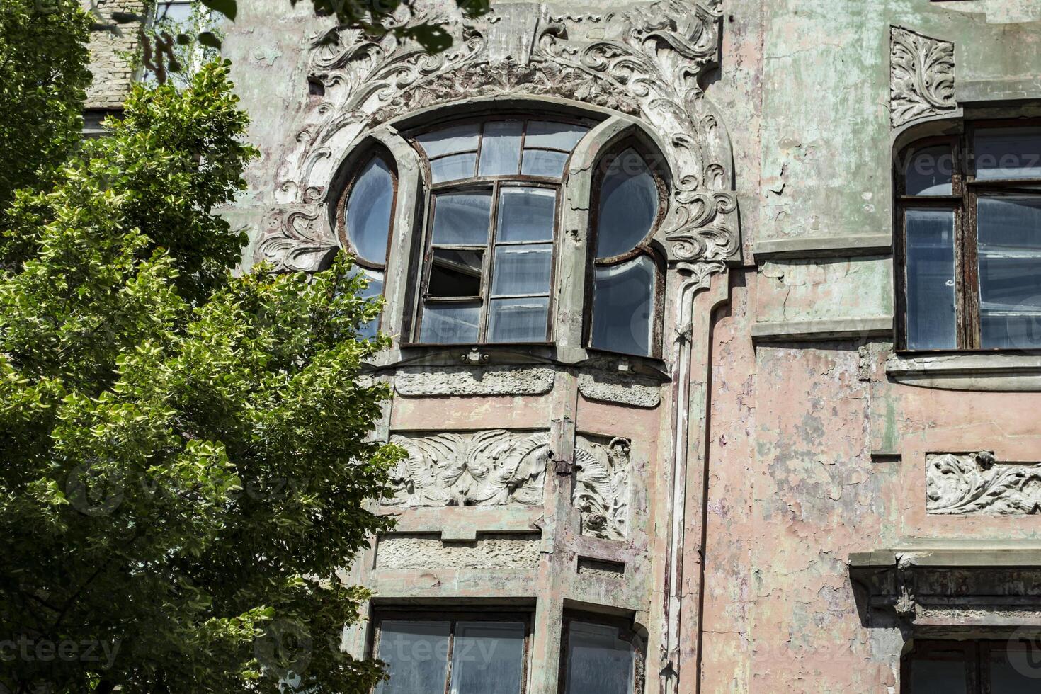 Vintage windows in abandoned house. photo