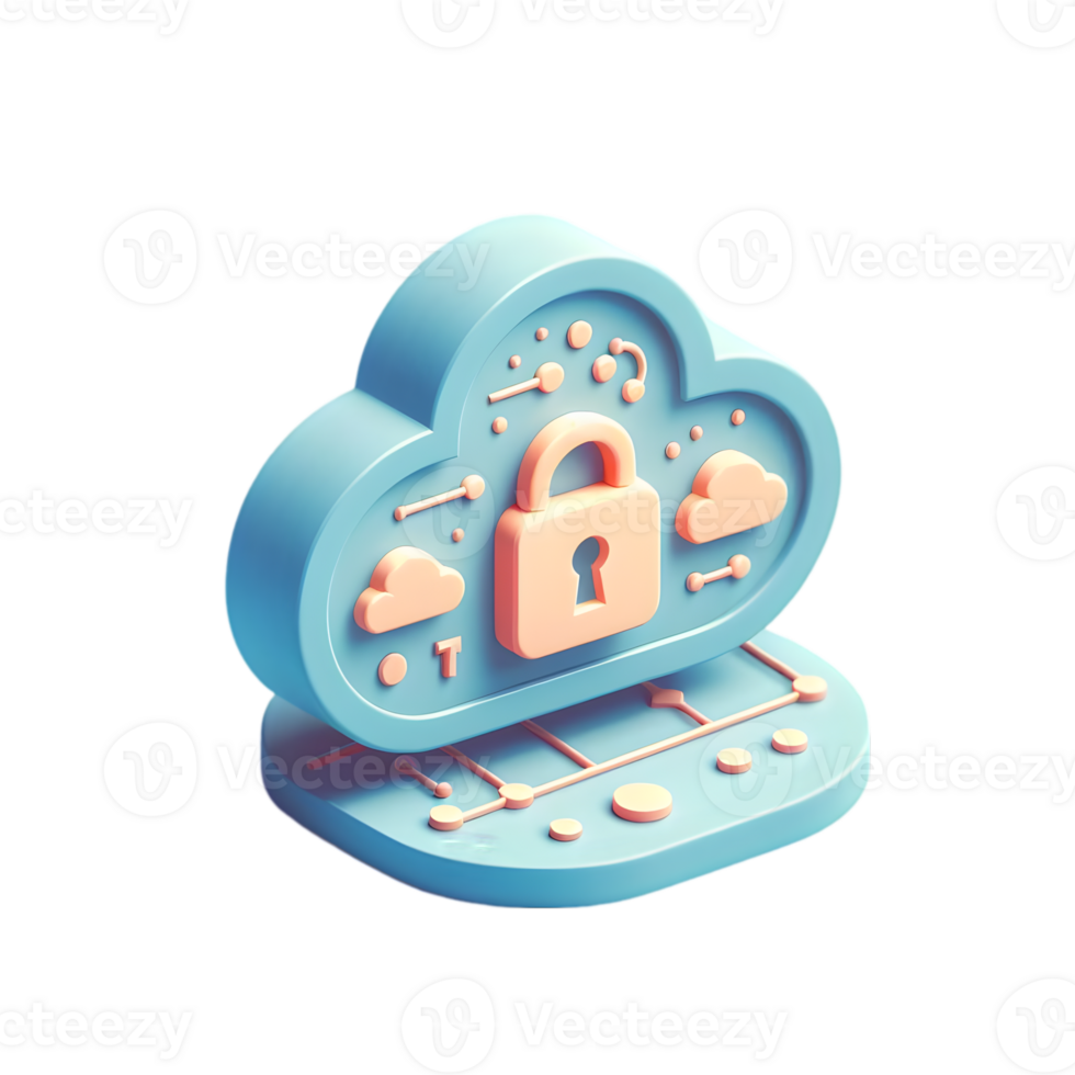 AI generated 3d flat icon, minimal cute style, pastel tone , Abstract Wallpaper Illustrating Data Encryption in the Cloud png