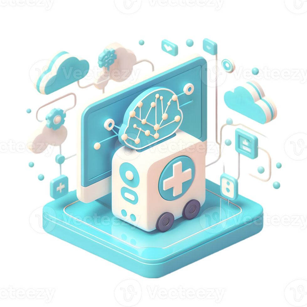 AI generated 3d flat icon, minimal cute style, pastel tone , Machine Learning Algorithms Improving Efficiency in Healthcare png