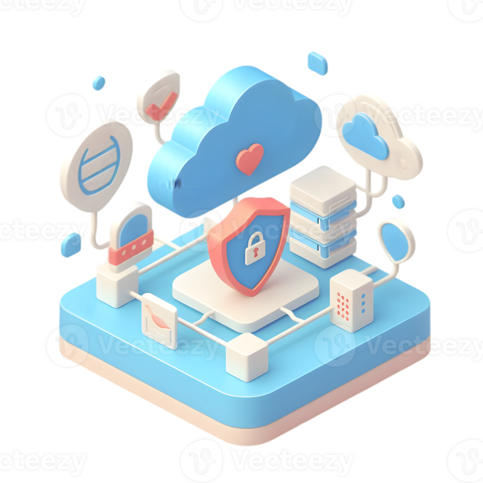 AI generated 3d flat icon, minimal cute style, pastel tone , Cloud Security Network Architecture for Digital Transformation png