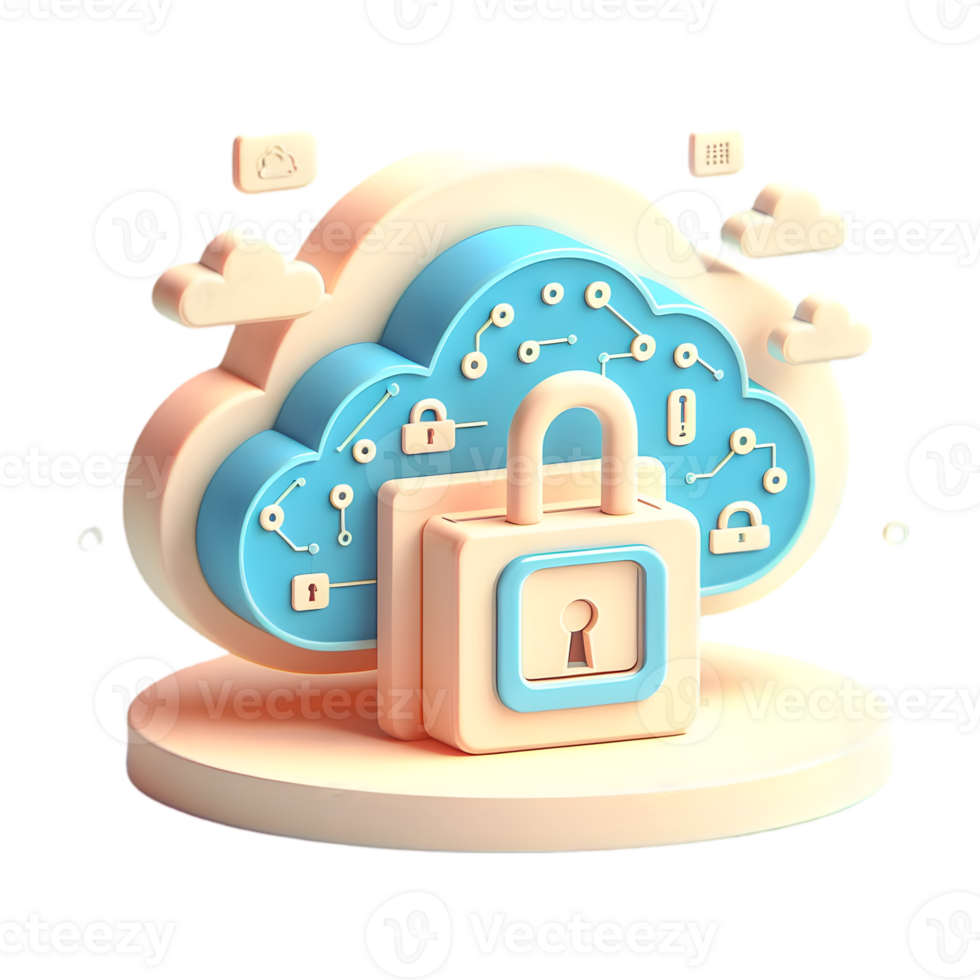 AI generated 3d flat icon, minimal cute style, pastel tone , Abstract Wallpaper Illustrating Data Encryption in the Cloud png