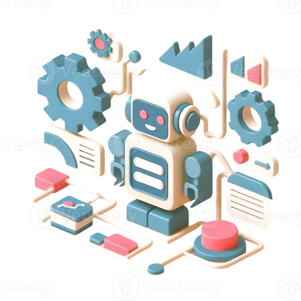 AI generated 3d flat icon, minimal cute style, pastel tone , Robotic Process Automation Streamlining Business Processes png