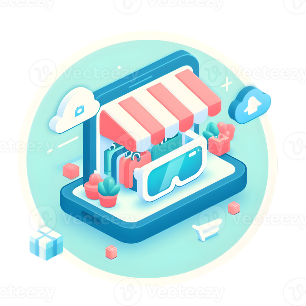 AI generated 3d flat icon, minimal cute style, pastel tone , Augmented Reality Enhancing User Experience in Retail png