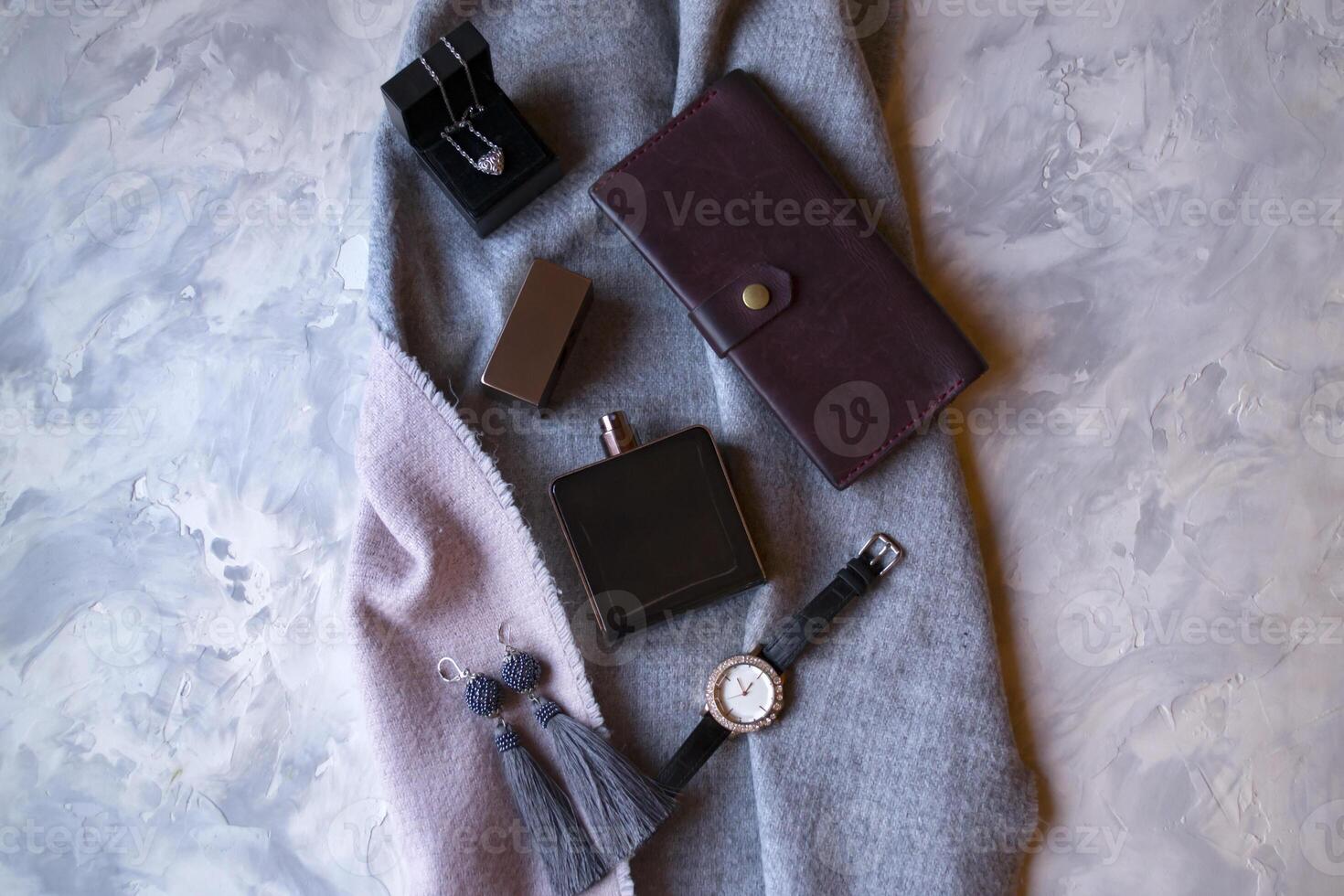 Female accessories flat lay. photo