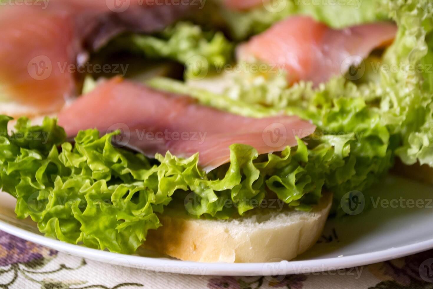 The sandwiches with salmon. Macro shot. photo