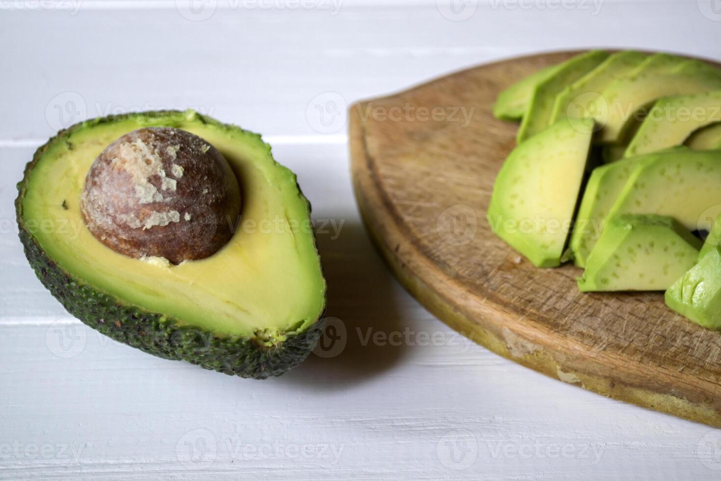 Sliced avocado. Healthy food. Tasty vegan breakfast. photo