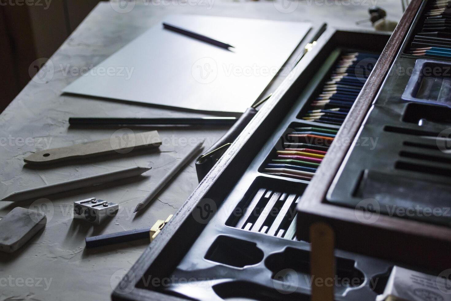 A set of artist's tools, for drawing. photo