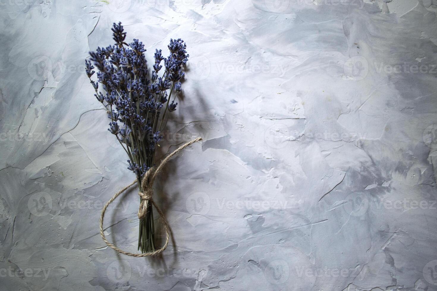 The bouquet of dried lavender on the desk. Close up. photo