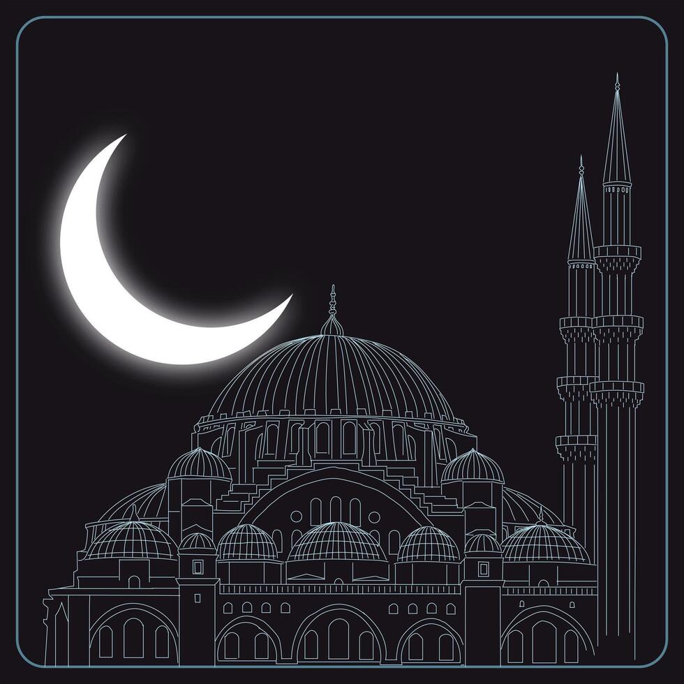 Islamic concept illustration. Mosque and crescent moon. Ramadan kareem or laylat al-qadr or kadir gecesi concept. vector