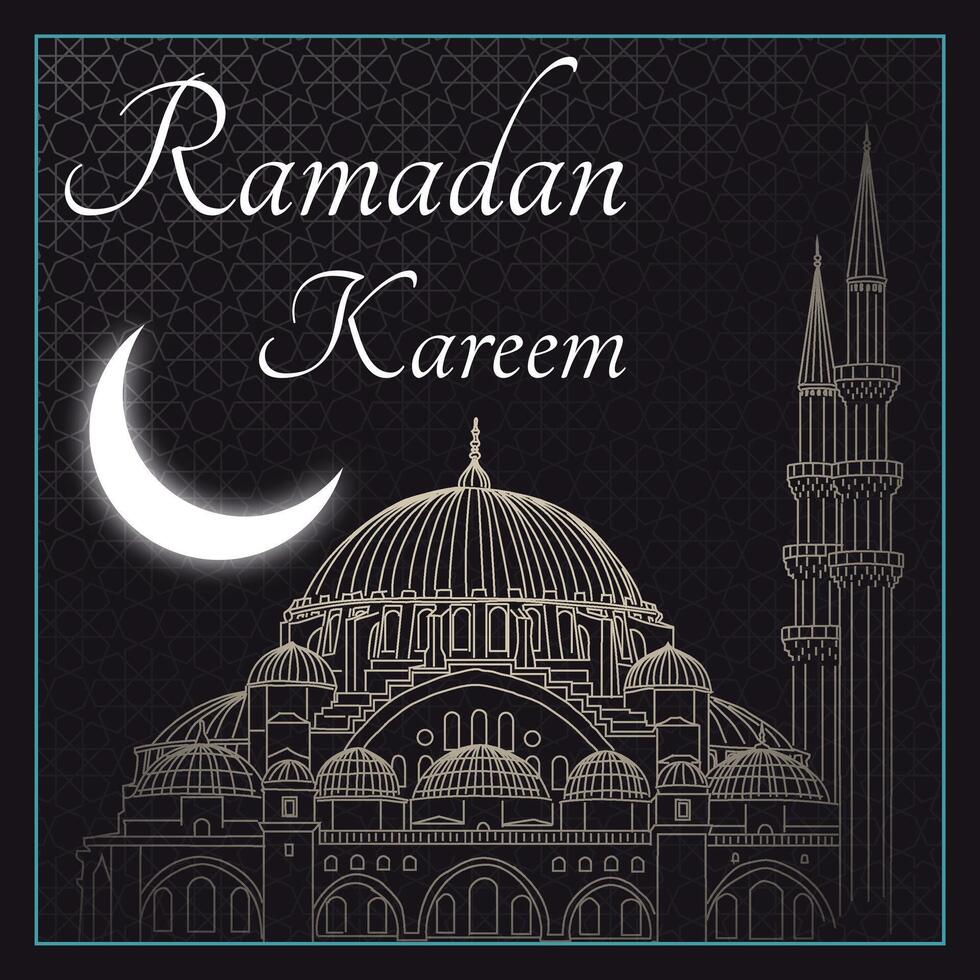 Ramadan kareem concept vector. Suleymaniye Mosque with crescent moon and islamic pattern on the background. vector