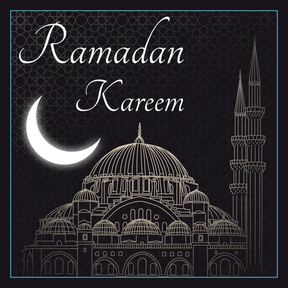 Ramadán kareem concepto vector. suleymaniye mezquita con creciente Luna y islámico modelo en el antecedentes. vector