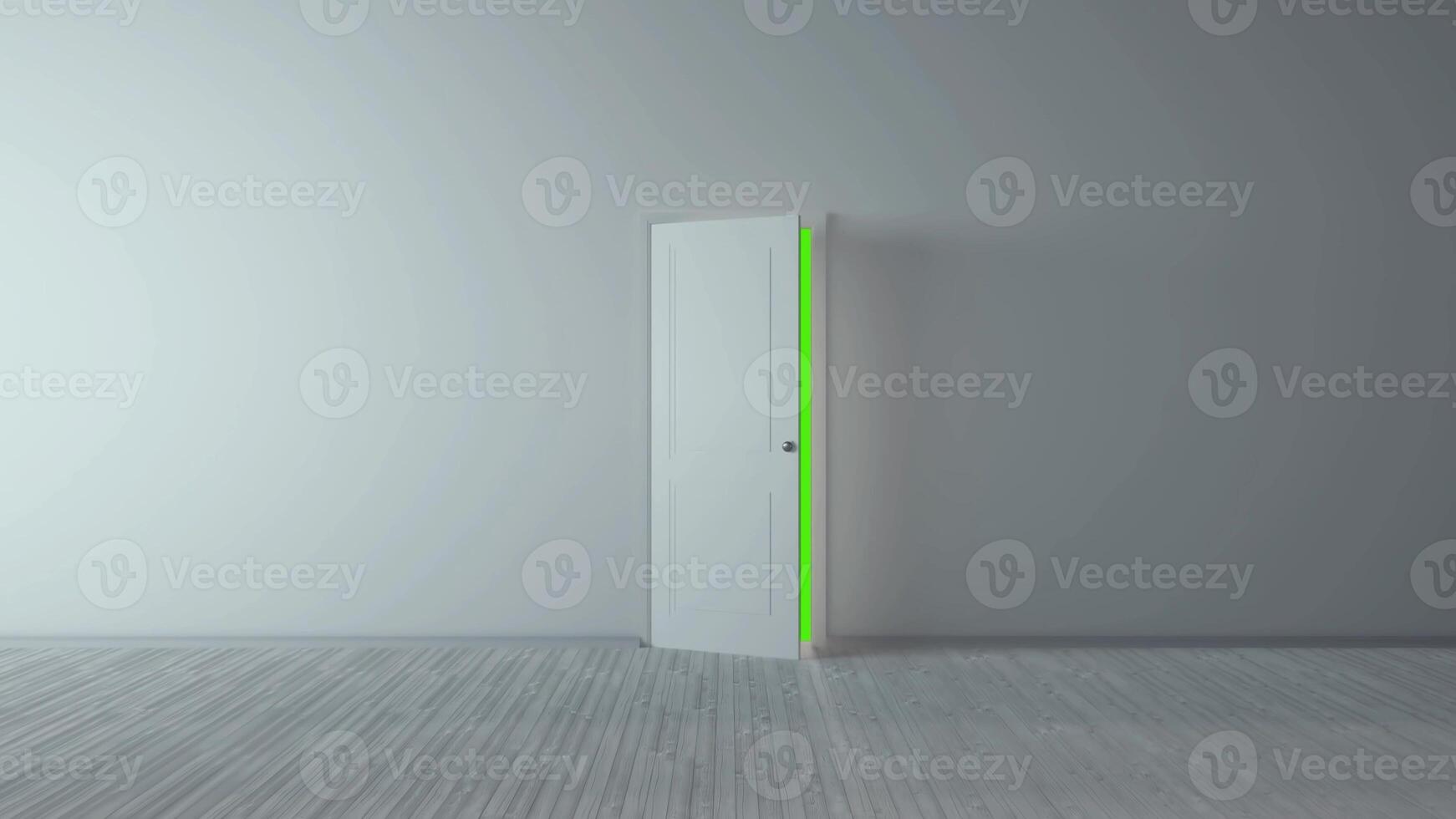 White classic design door opening to green screen. 3d illustration. photo