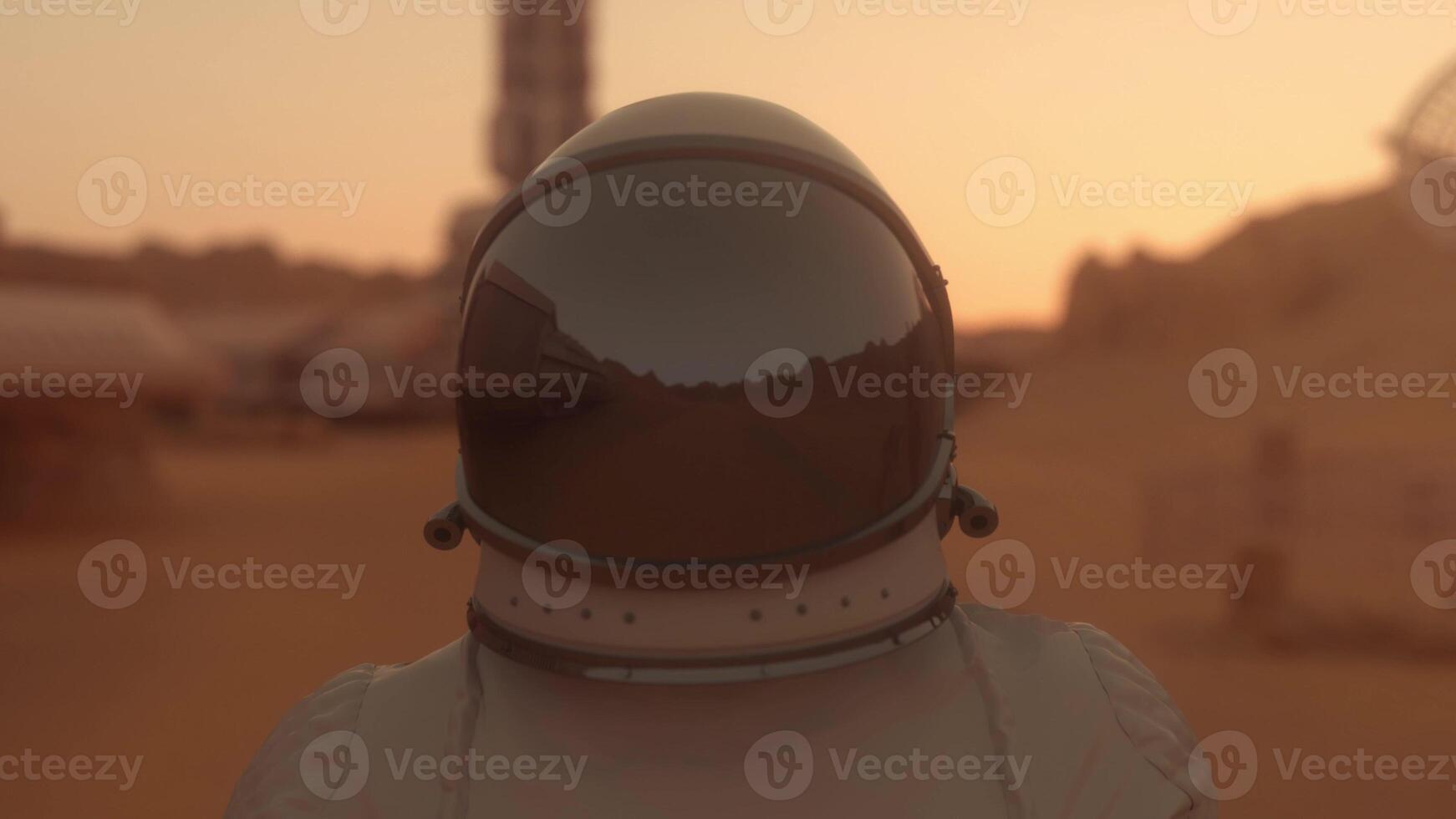 Astronaut on the Mars. Astronaut walking on the surface of Mars. 3d illustration photo