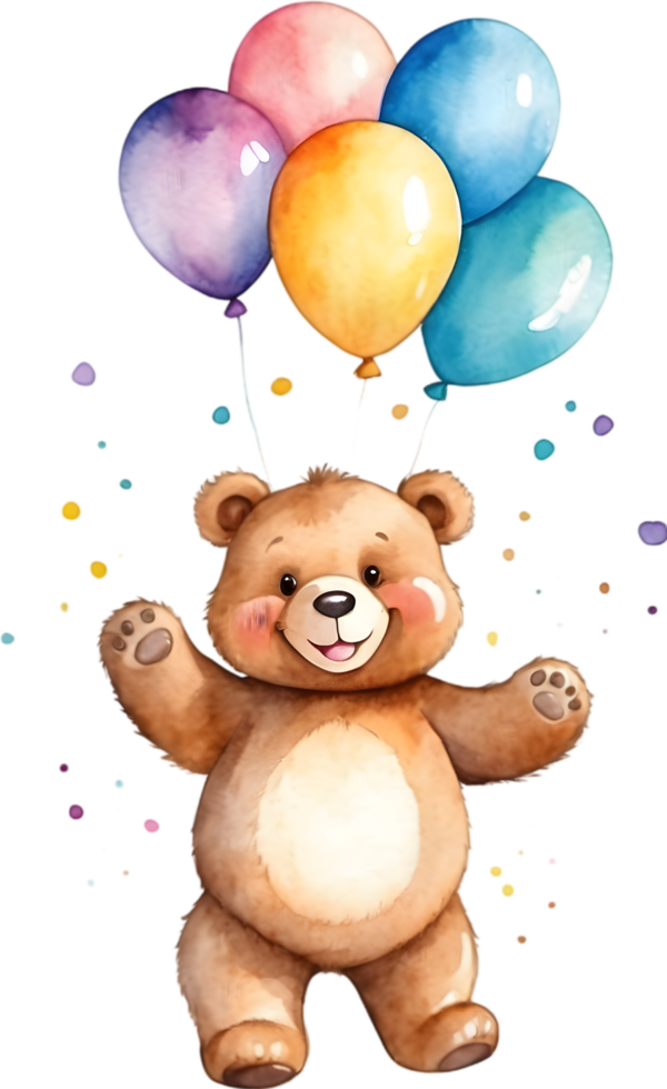 AI generated bear  with balloon  watercolor png