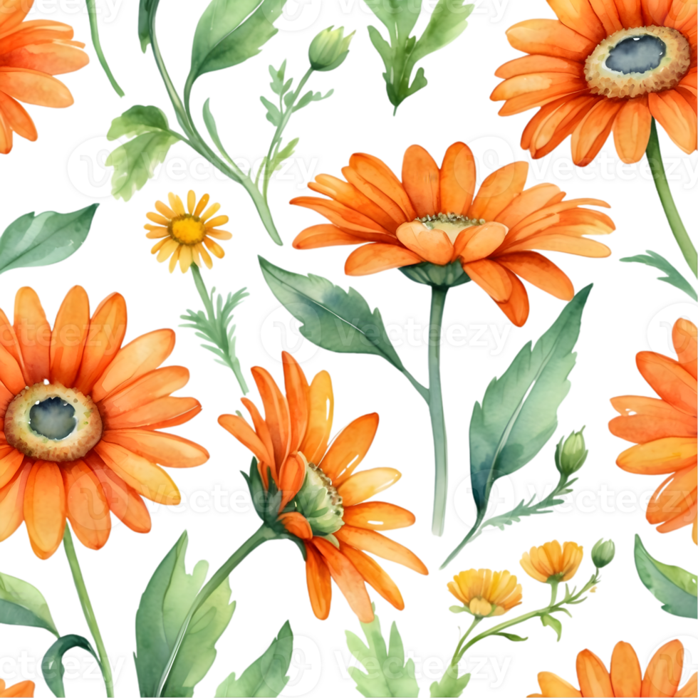 AI generated orange daisy on a seamless repeat pattern png