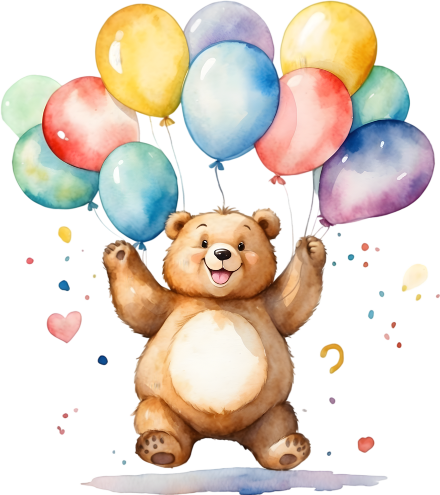AI generated bear  with balloon  watercolor png