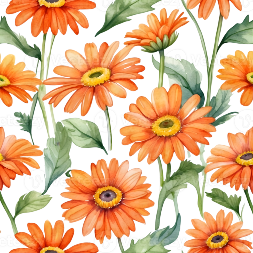 AI generated orange daisy on a seamless repeat pattern png