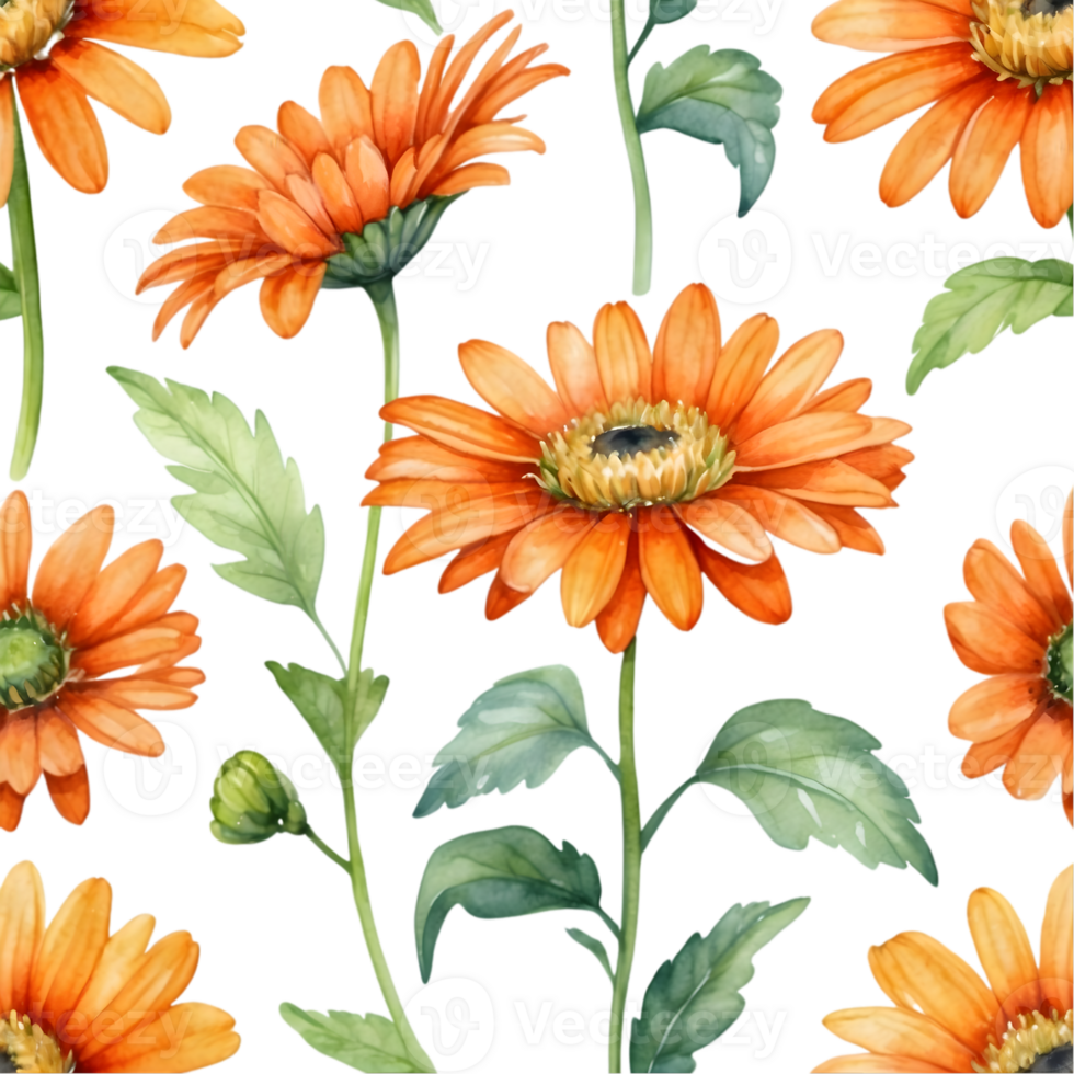 AI generated orange daisy on a seamless repeat pattern png