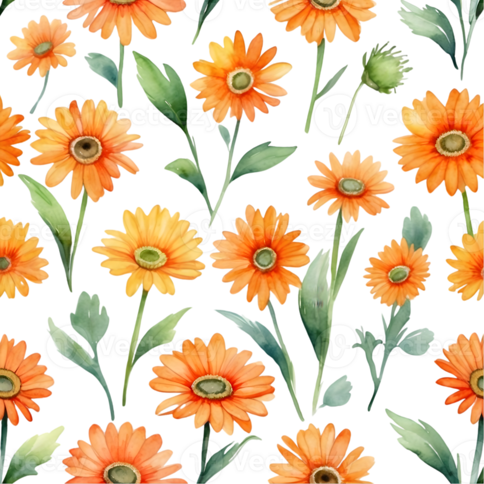 AI generated orange daisy on a seamless repeat pattern png