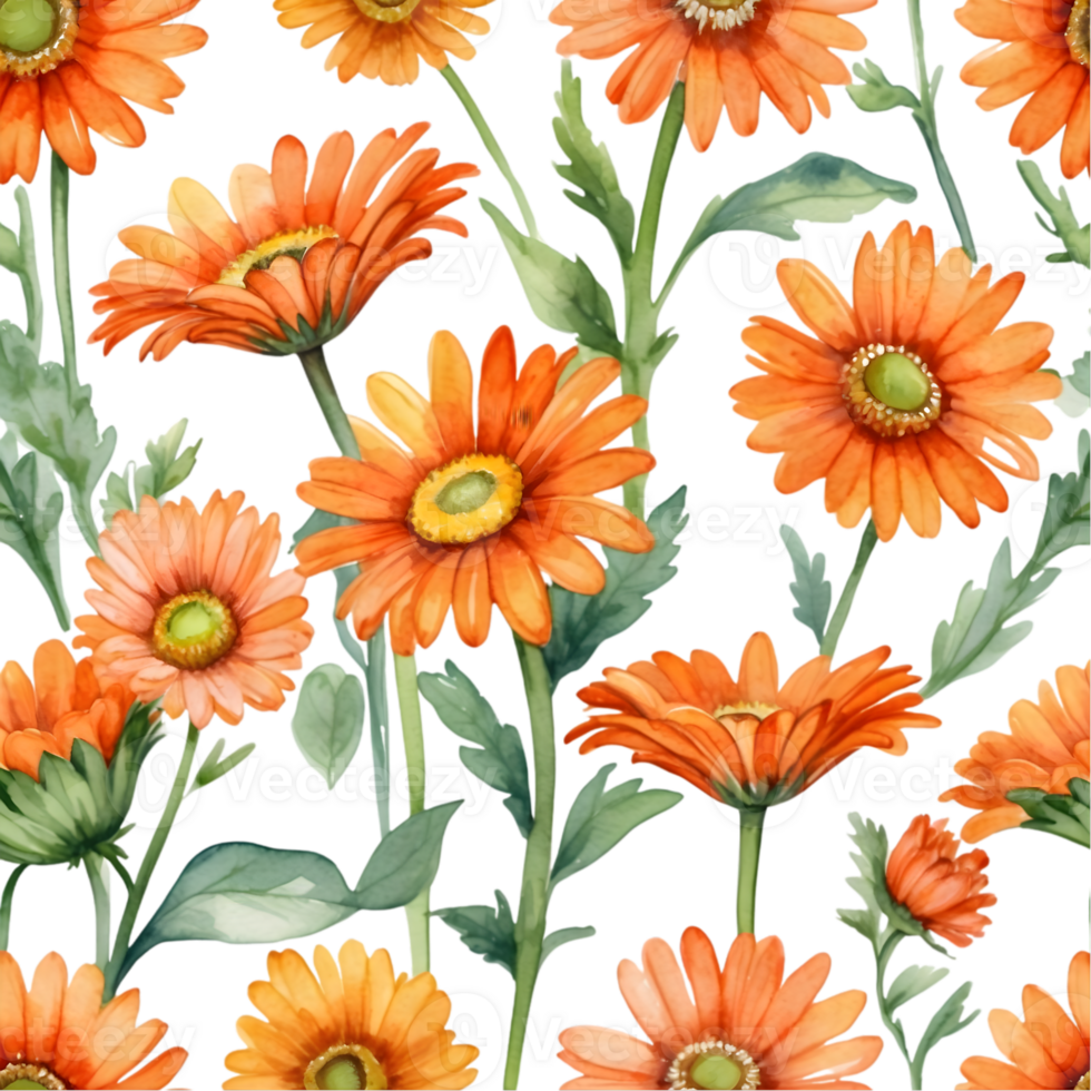 AI generated orange daisy on a seamless repeat pattern png