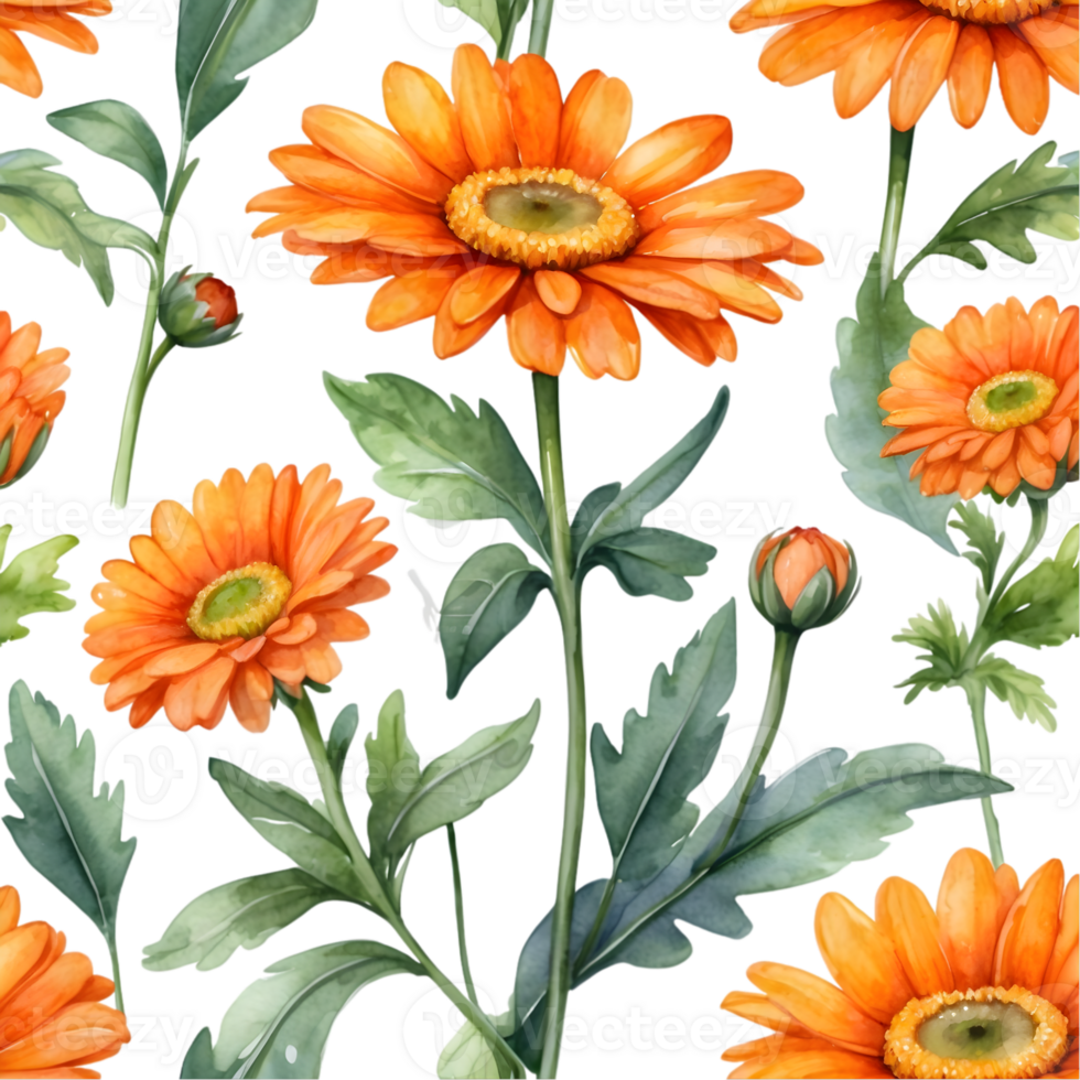 AI generated orange daisy on a seamless repeat pattern png