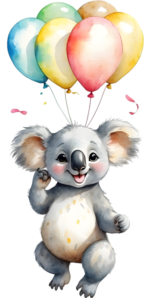 AI generated Koala  with balloon  watercolor png