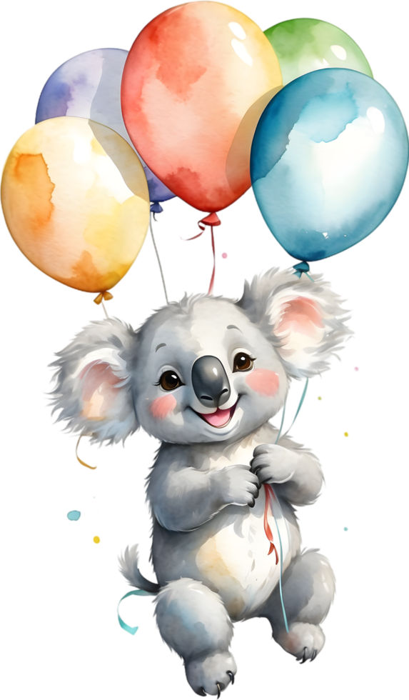 AI generated Koala  with balloon  watercolor png