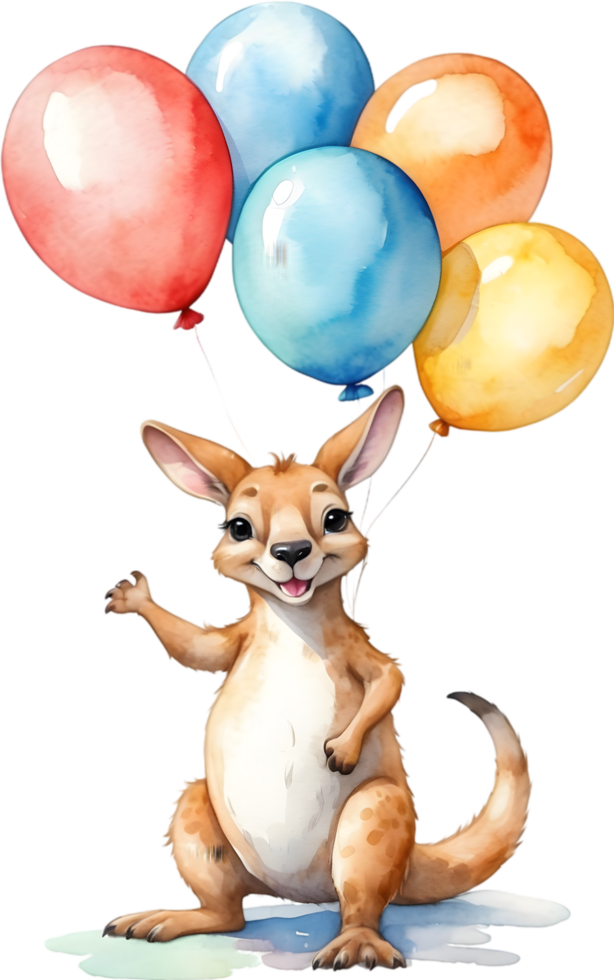 AI generated kangaroo  with balloon  watercolor png